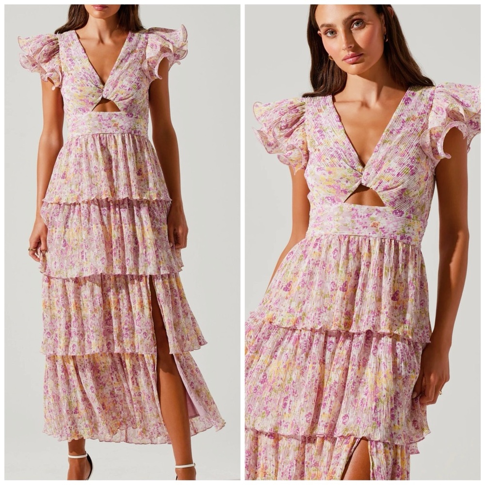 Nwt Astr Pleated Tiered Midi Dress